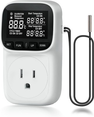 Digital Thermostat Outlet Plug Temperature Controller Heating Cooling with Probe