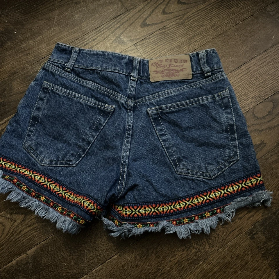 Jean Paris Blues Originales EE. UU. Algodón Denim Floral Bordado Corte Azul Talla 3 Foto 2 de 4