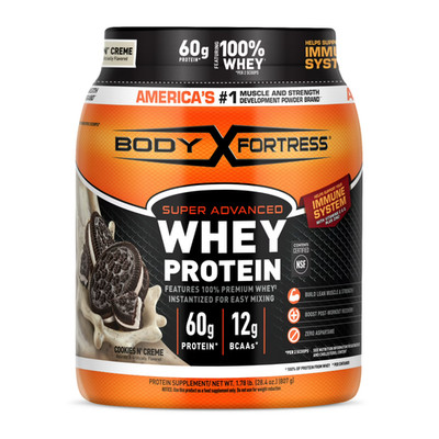 Body Fortress Super Advanced 100% Premium Whey Protein Powder, Cookies & Cream, 
