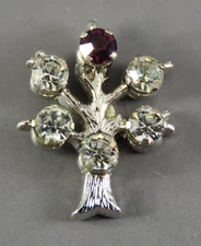 VTG ANSON STERLING SILVER Tie Tack Lapel Hat Pin Brooch FAMILY TREE Rhinestones