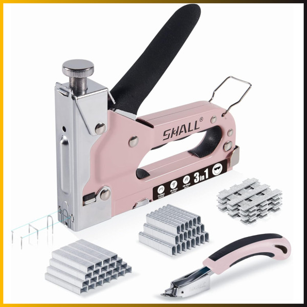 Shall Handtacker Set Rosa, 3 In 1 HeftgeräT Mit 3000 Klammern, Tackerpistole-image