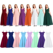 Kinder Mädchen Chiffon Kleider  Lange Mesh Brautjungfern Hochzeit Partykleid