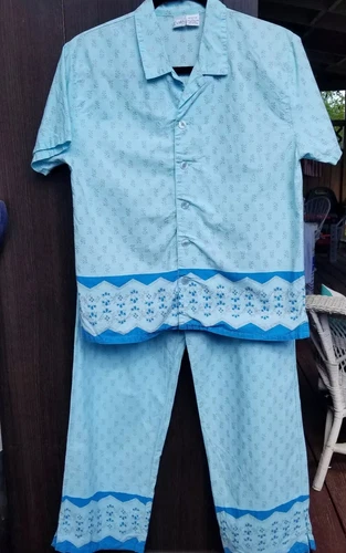 Vintage Delias Aqua Floral Womens Pajama Set Button Down Top Boho Large 1990s