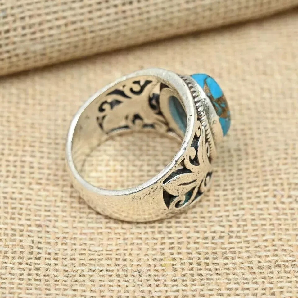 Precioso anillo turquesa cobre azul plata de ley 925 anillo para hombre todas las tallas D70 Foto 2 de 3