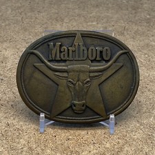MARLBORO BRASS BELT BUCKLE Vintage 1987 Philip Morrise Tobacco Collectible Smoke