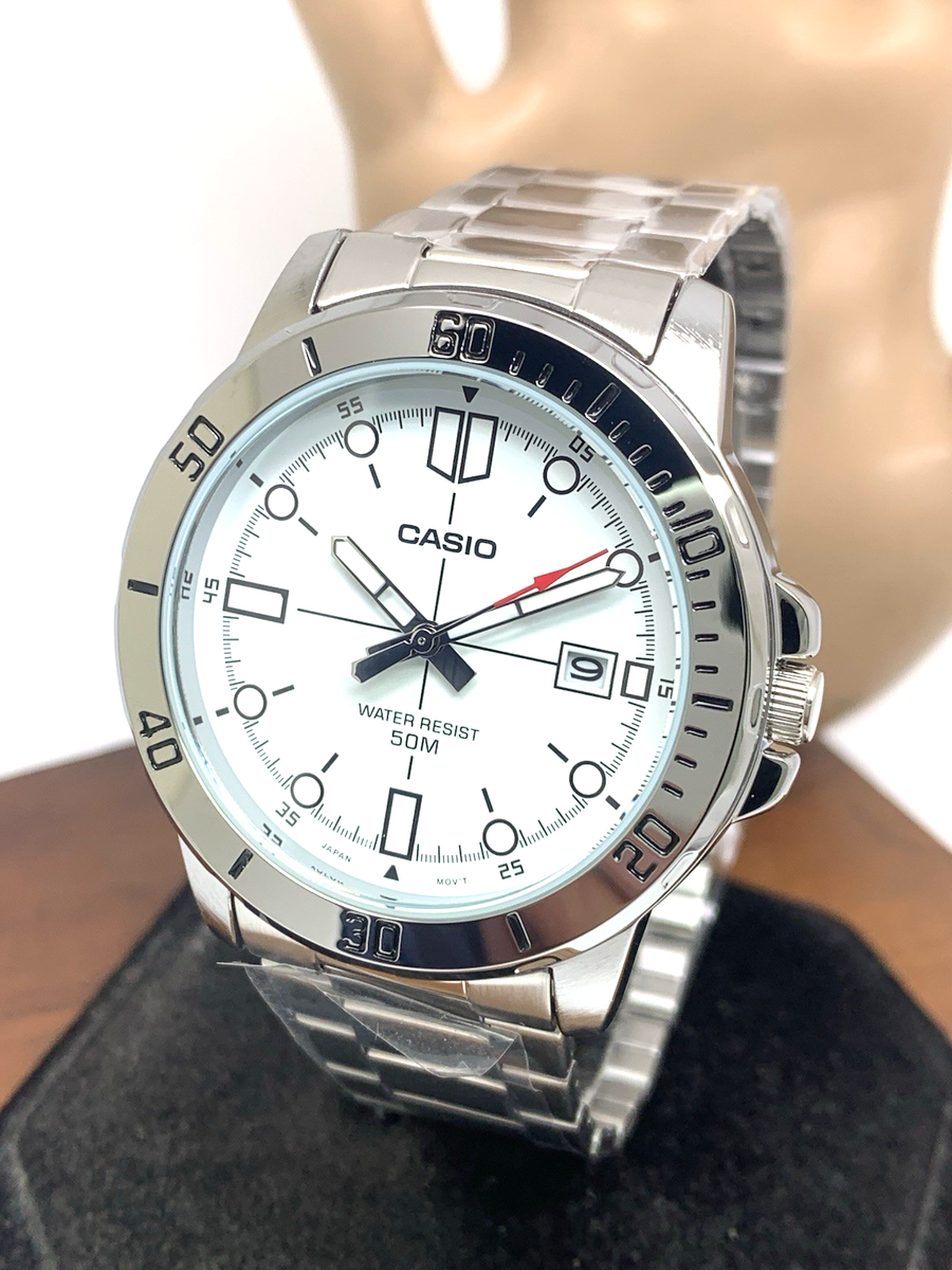 Casio Men's Watch MTP-VD01 Quartz Analog White Dial Silver