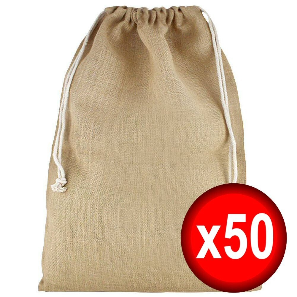 Large Jute Drawstring Pouch Bag Burlap Beige 500 x 400 x 100mm Pack of 50  JB093E