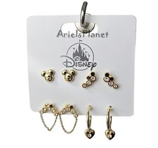 DISNEY PARKS Mickey Mouse Ear Set of 4 Gold Toned Studs Dangling Earrings