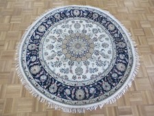 5 x 5 Round Hand Knotted Ivory Fine Nain With Silk Oriental Rug G14799