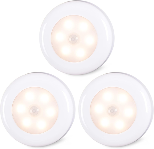 3 Pack 2.8” Motion Sensor Lights Indoor AAA Battery Operated, Stick on LED Puck
