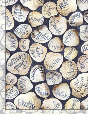 Seashell Nautical Fabric Beach Shells Words Cotton Timeless Treasures C8287 Yard