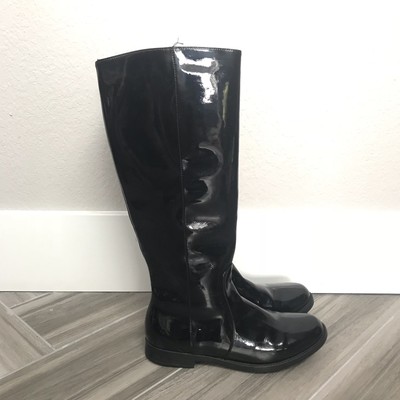 black patent leather rain boots