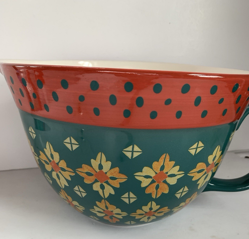 Pioneer Woman Batter Bowl Handle Vintage Geo Pattern Green 2.83 Quart - Picture 5 of 7