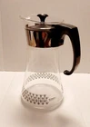 Vintage Retro Pyrex Tall Glass Coffee Pot Carafe Silver Band Black Design w/ Lid