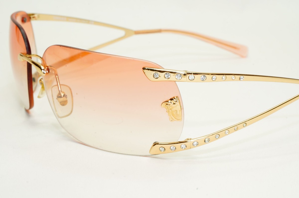Versace Sunglasses MOD N28 Rimless Gold Medusa Y2K Early 2000s Vintage Vintage Versace N47 Rimless Sunglasses Gold Blue Tint Medusa  main image 3