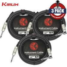3-PACK Kirlin 15FT 1/4" Straight to Right Angle Electric Guitar Patch Cable