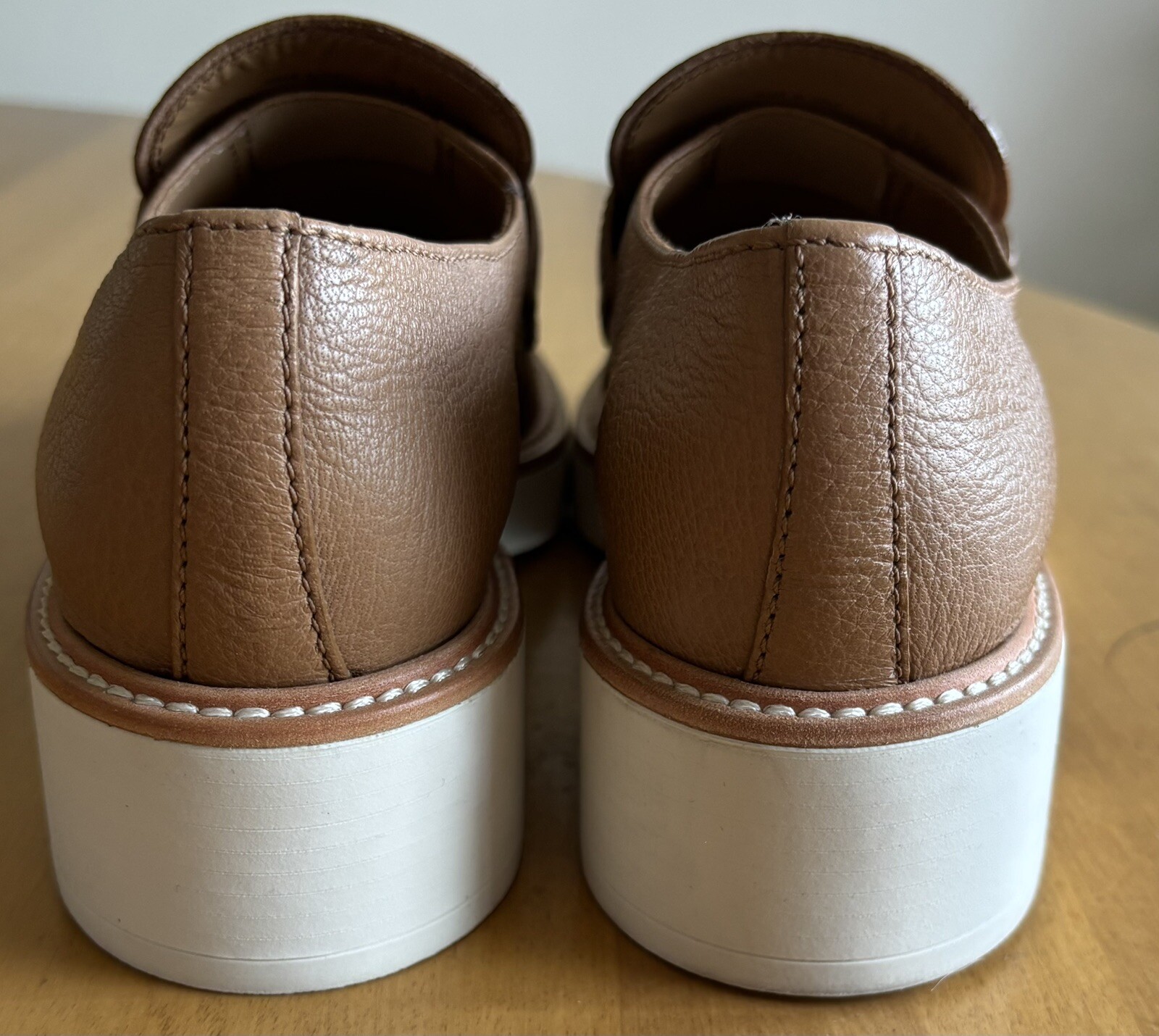 PRADA Triangular Logo Tan Leather Mod Toe  Loafer… - image 7