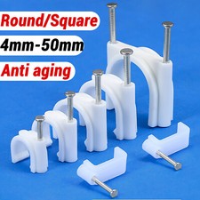 100 pcs Cable Clip With Nail,White 4-50mm, Round,Tv Aerial Cables Wall Mounting