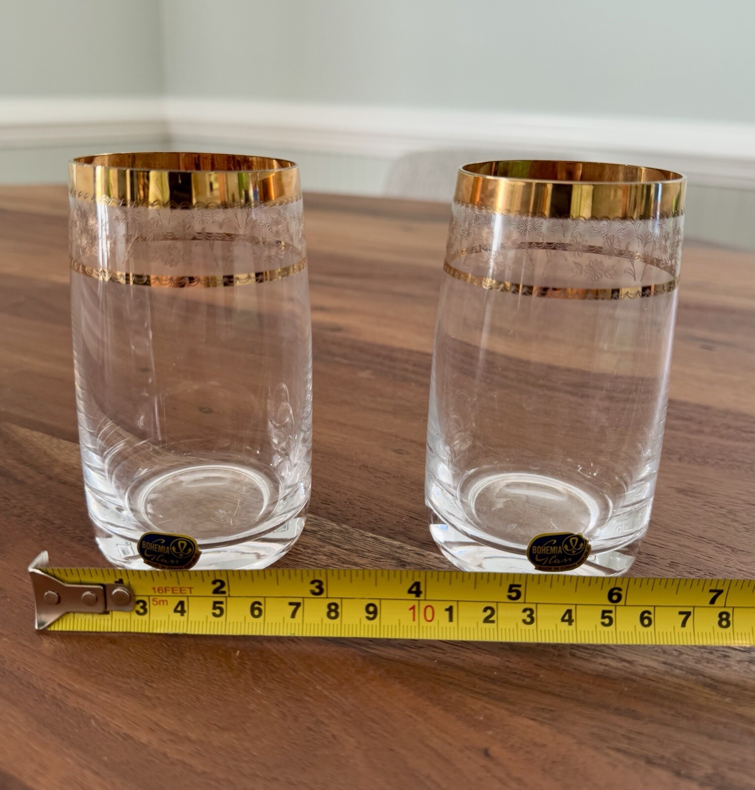 2 MCM Vintage Gold Embellished Glasses Bohemia Czech Republic Barware Retro EUC