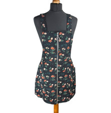Shein Black Floral Pinafore Dress Zip Front Women’s UK Size M