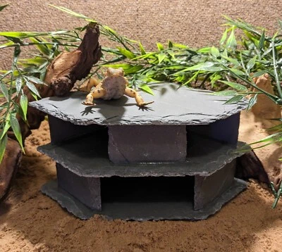 Natural Slate Double Corner Cave Hide Aquarium Fish Tank Vivarium Paludarium