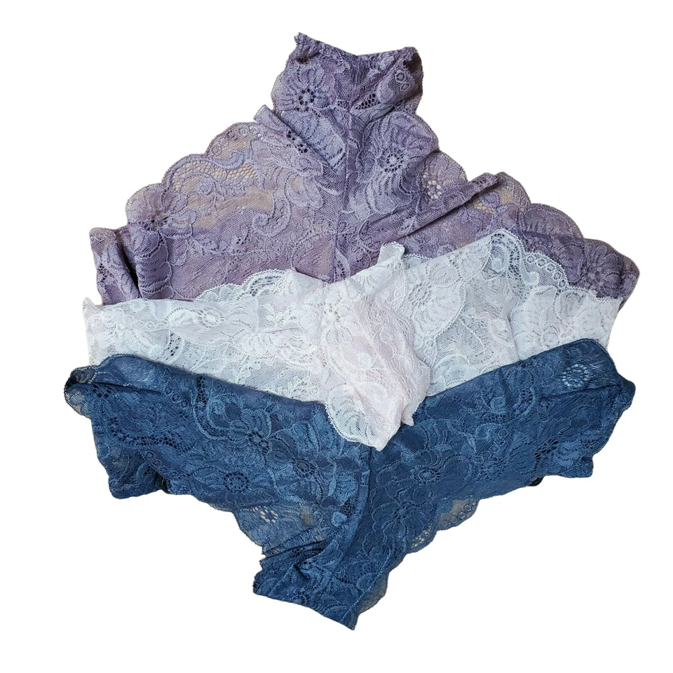 Paquete de 3 bragas de nailon Delta Burke semi transparentes de encaje floral con tangas ~ 1X Foto 3 de 3