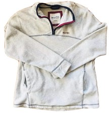 Weird Fish Cream Grey Stripe Pink Logo 1/4 Zip Pullover Sweater Womens Size 12