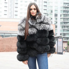 Fox Fur Coat In Silver & Black