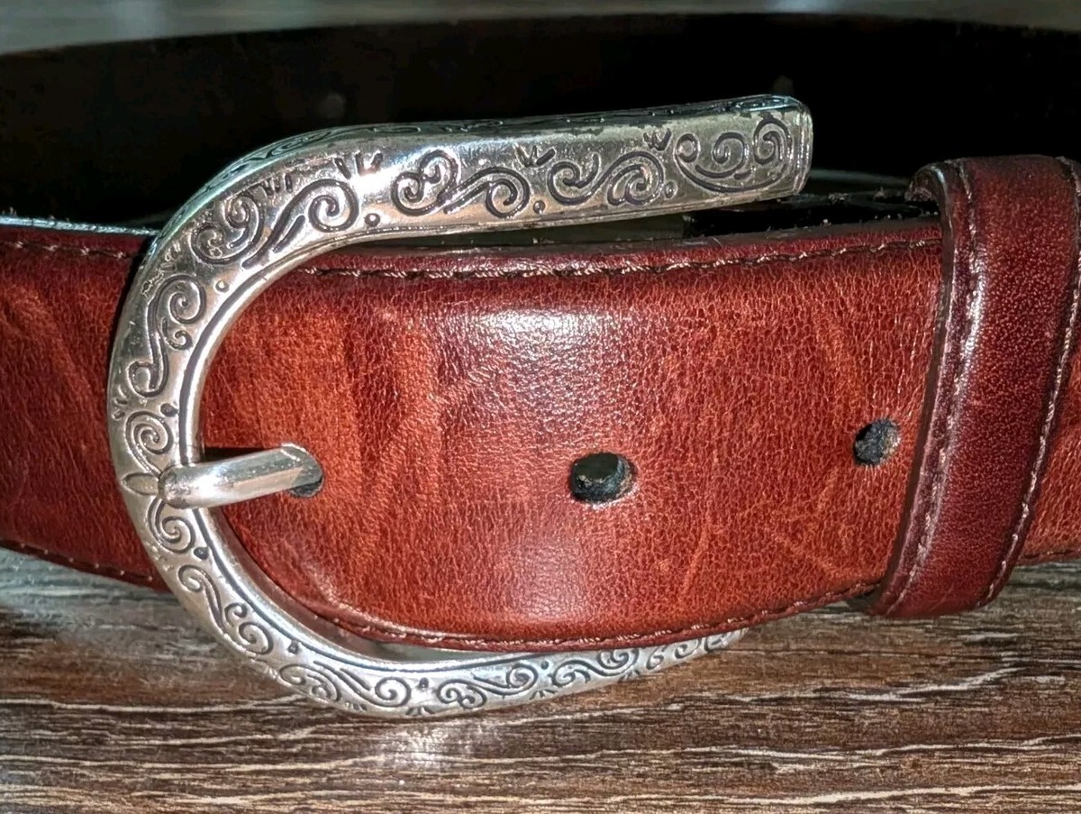 Brighton  Leather Silver  Concho  Western Belt Ladies 40348 Made in USA 32 Brown Brighton B20448 brown leather silver buckle concho belt  main image 3
