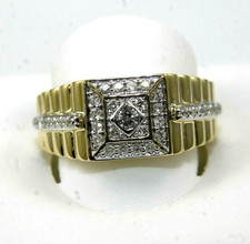 Natural Round Diamond Cluster Square Wide Men's Ring 14k Yellow Gold .50Ct