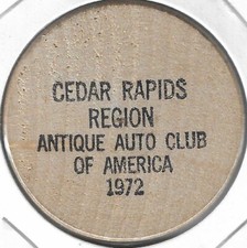 1972, Antique Auto Club of America, Cedar Rapids Iowa Region, Wooden Nickel