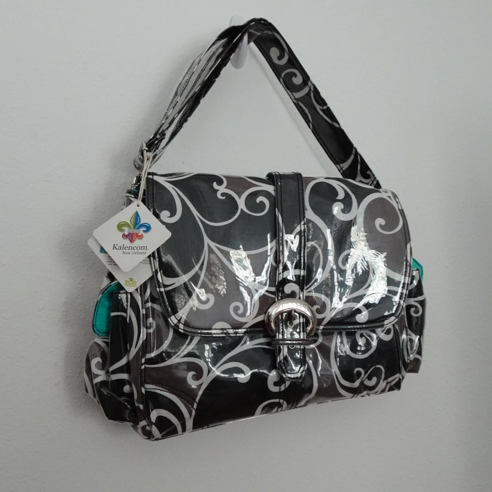 Kalencom Diaper Bag Laminated Baby Bag Black Brown + Bottle Bag Changing Pad - Image 3 of 4