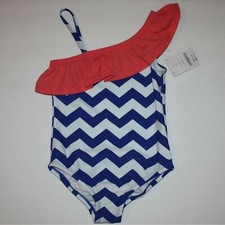 Gymboree Swim Shop Girl's Chevron Ruffle One-Piece Swimsuit size 6 NWT