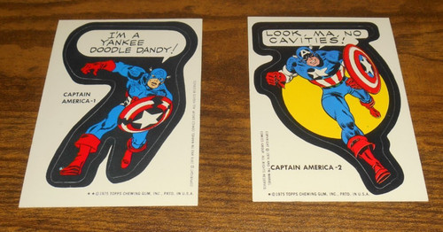 Lot of 2 1975 Captain America 1 & 2 Topps Marvel Comic Book Heroes-Stickers-Card