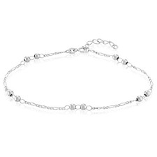 18K Yellow Gold Over Sterling Silver Rhodium Figaro Ankle Bracelet (Solid Links)