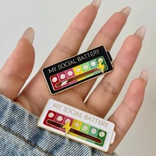 Funny Social Battery Slider Pin – 7-Mood Expression Badge, Cute Interactive Pin