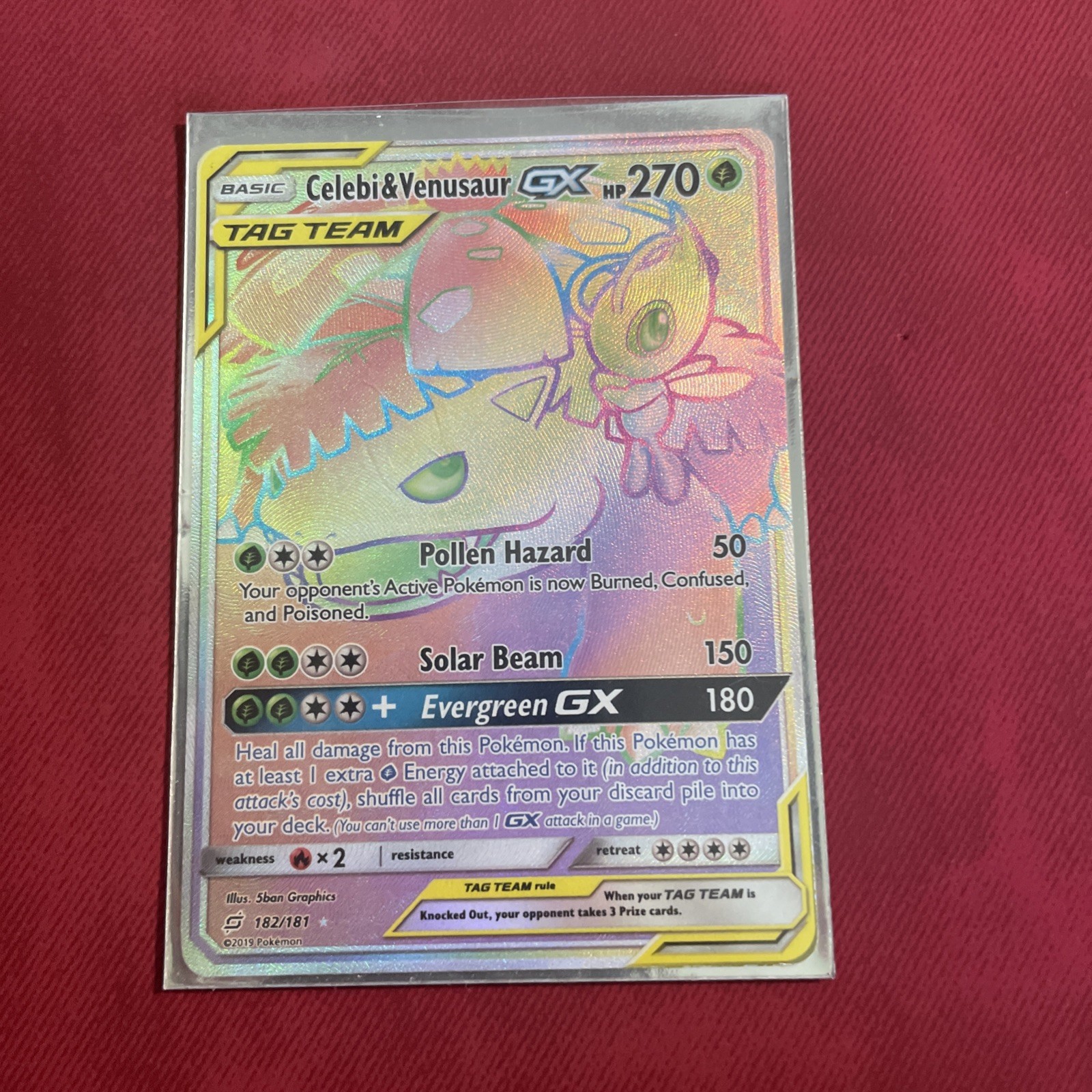Celebi & Venusaur GX 182/181 Sm-Team Up Rainbow Holo Card Mint