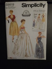 Simplicity Pattern 9819 Vintage 50s Long Gown Tea Length Dress Jacket Sizes 8-16
