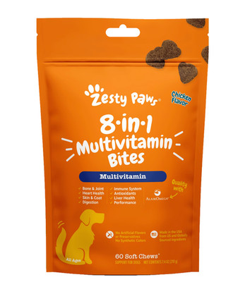 Zesty Paws 8-in-1 Multivitamin Bites for Dogs, Overall Wellbeing, Chicken 60ct