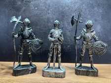 Vintage Medieval Knights w Swords Set of 3 Faux Metal Plastic Figures