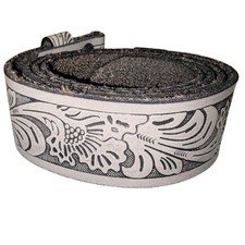 NWT Mens Tooled Leather Belt Gray Black Sz 38 Western Cowboy Rodeo No Buckle