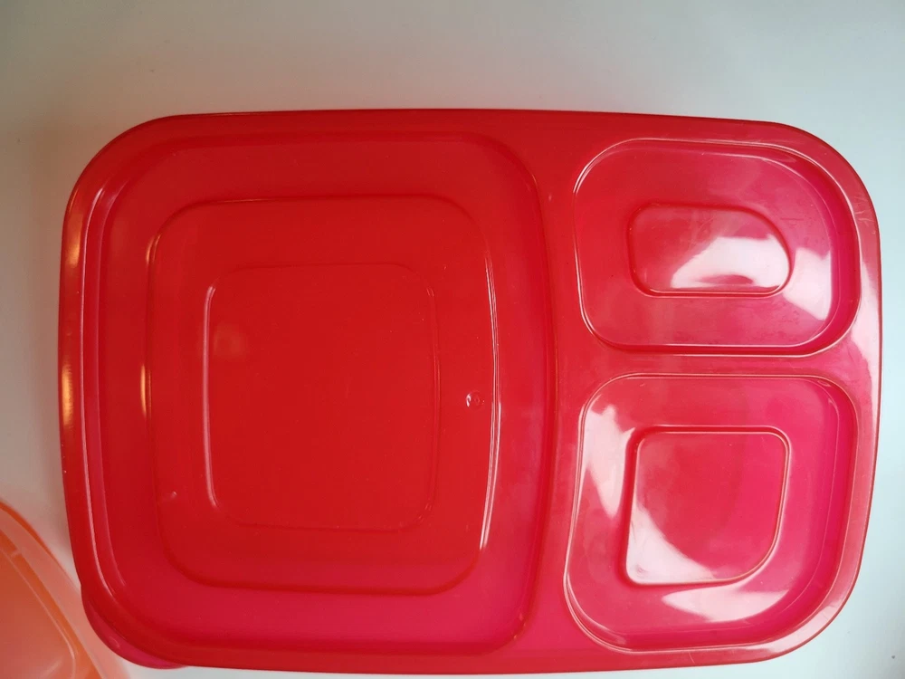 Bento Box With 3 Divided Sections Multicolored Plastic Lunch Packing Set of 4