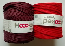 0,06 Euro/m - 2 x Hoooked Zpagetti Textilgarn, bordeaux + rot,120m/Rolle (Sale)