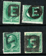 LETRA "E" Estudio 4 Cancelaciones Elegante Billetes Washington 3 Céntimos 1871-83 EE. UU. 94A11