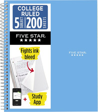 Five Star 5 Subject Spiral Notebook College Ruled 200 Sheets 8.5x11 Blue new