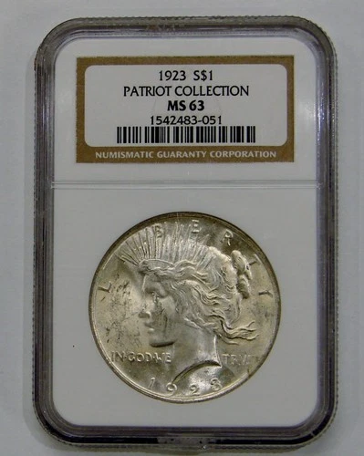 1923 Peace Silver Dollar NGC MS 63 Patriots Collection
