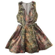 Alice + Olivia Varita Print Fit and Flare Size 2 Metallic Cutout Dress Pockets