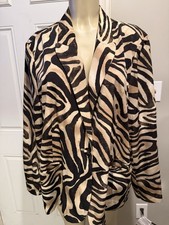 Chico's Zebra Animal Print Jacket Blazer Size 4 Lined Brown Black Striped Button
