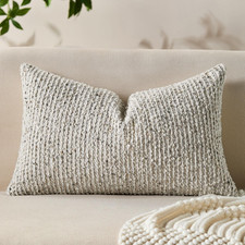 Decorative Lumbar Pillow Cover 12x20 Cream Gray Striped Soft Wool Lumbar Throw P