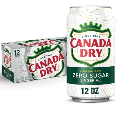 Canada Dry Zero Sugar Ginger Ale Soda, 12 fl oz 12 Fl Oz (Pack of 12), Blue